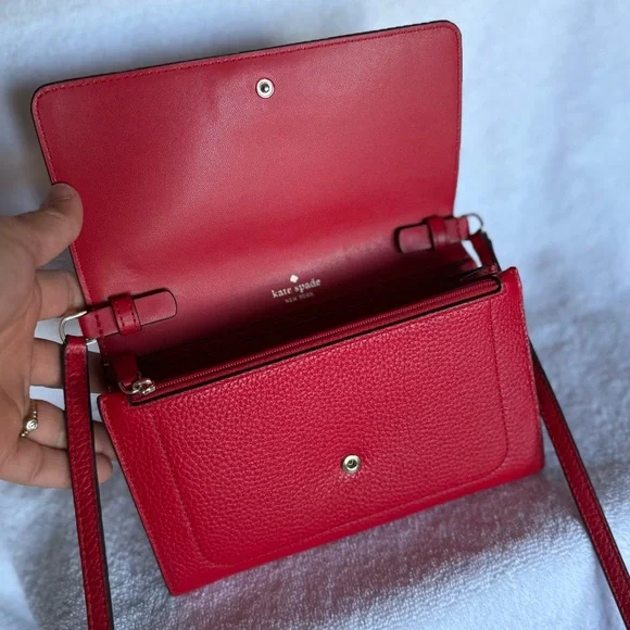 Kate Spade Harlow Wallet On A String Red Pebbled Leather Crossbody NWOT - Picture 6 of 9